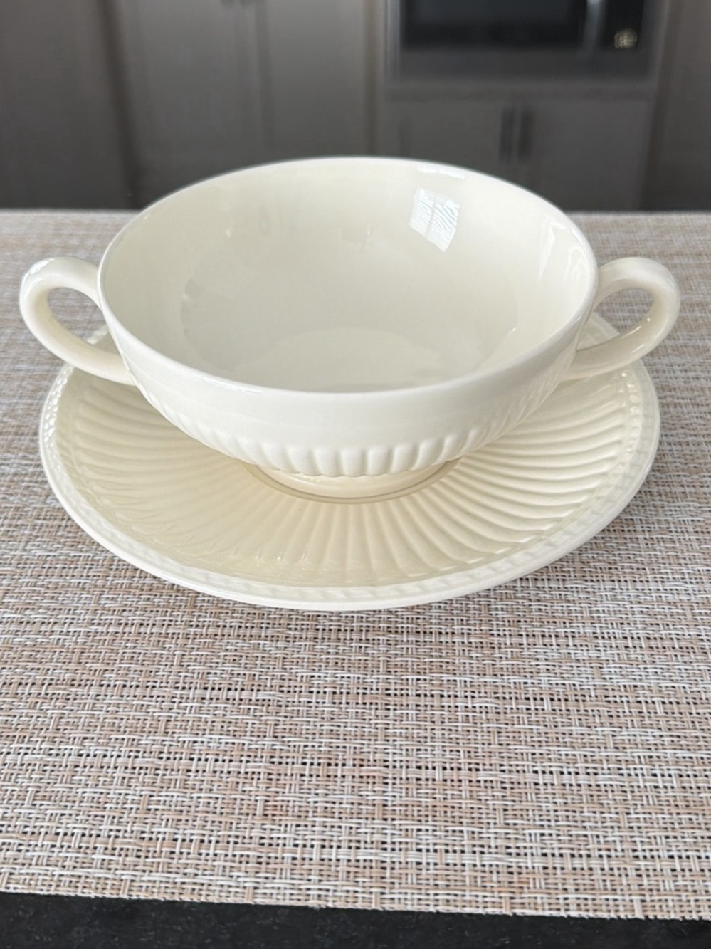 Wedgwood Cream Double-Handled Soup Bowl with Saucer